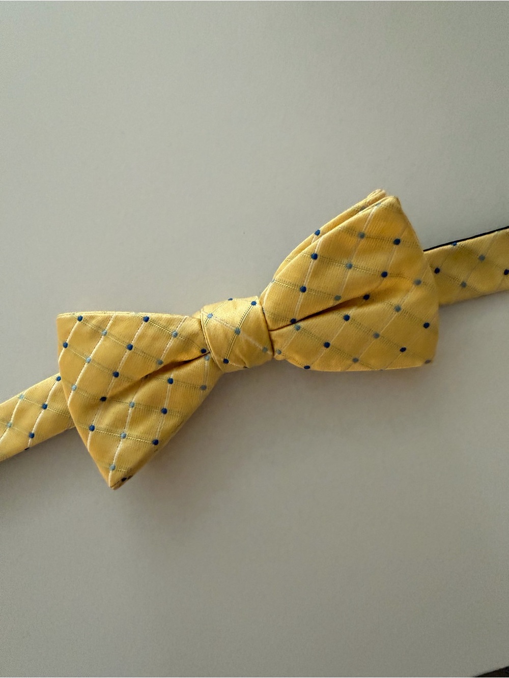 Croft & Barrow Yellow Bow Tie with Blue Dot Grid
